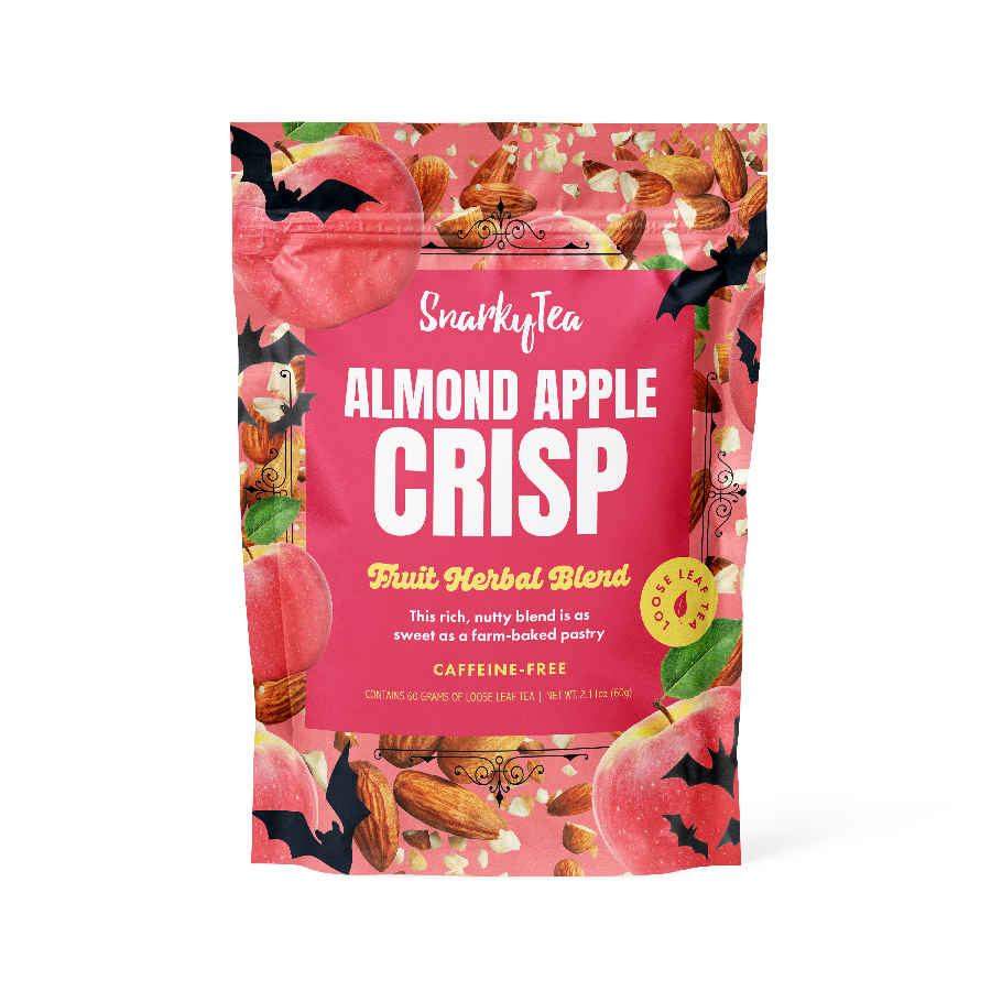 Snarky Tea Almond Apple Crisp 60G fruit herbal blend packaging on a white background