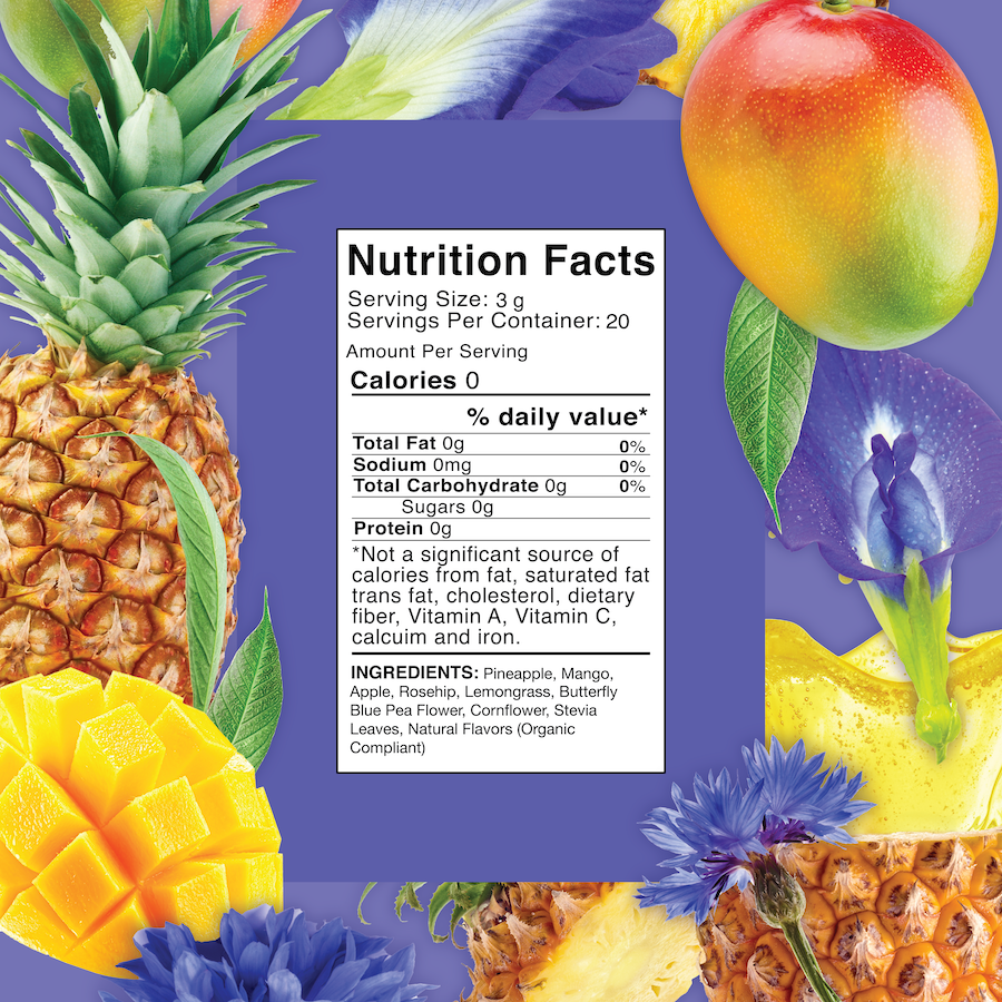 Blue Pineapple Mango bag 20 grams blue bag with mango and pineapple and blue flowers