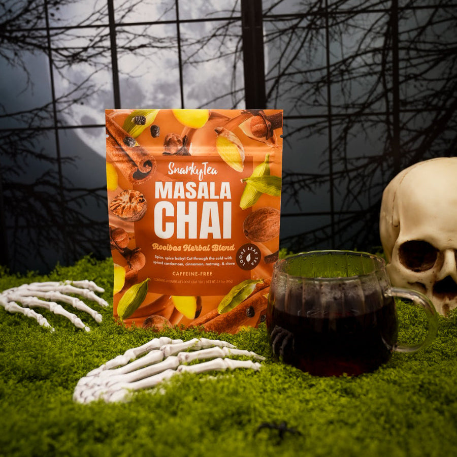 Snarky Tea 60g Masala Chai rooibos herbal blend packaging with colorful design on a white background