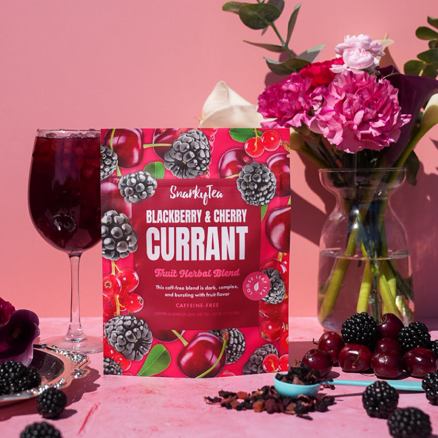 A whitebox photo of a 60G bag of Blackberry & Cherry Currant