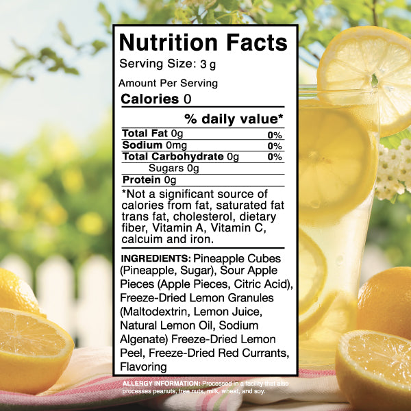 Lemonade Stand tea packaging 20g on a white background. Packaging is a mint blue color with yellow lemon accents