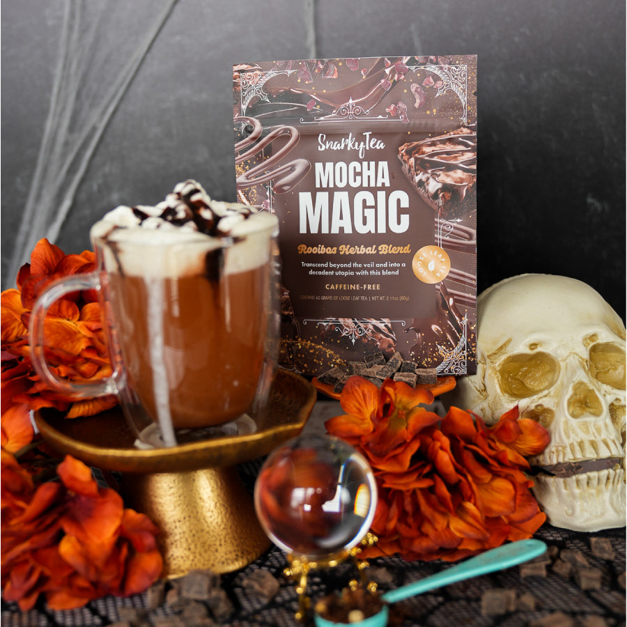 Snarky Tea Mocha Magic Rooibos Herbal Blend packaging on a white background
