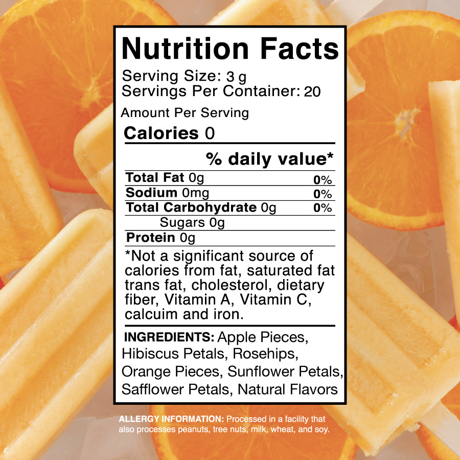 20g packaging of orange creamsicle with oranges and peels on bag
