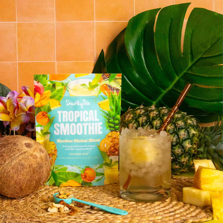 Snarky Tea 60g Tropical Smoothie fruit herbal blend packaging on a white background